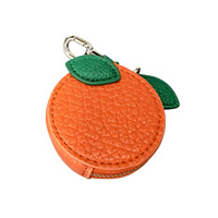 Dompet Koin Mini Bentuk Buah Lucu Mewah Bahan PU Oranye dengan Ritsleting, Gantungan Tas Kawaii, Dompet Portabel, Gantungan Kunci untuk Wanita