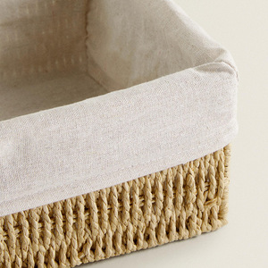 Woven <b>Storage</b> <b>Basket</b> Set Rectangle Linen Fabric Three Piece Size With Lid For Desktop Cosmetic Snack Underwear Organizer - Product Image 4