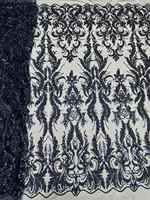 Tissu en maille lourde brodée de perles, motif floral baroque, de luxe, avec sequins, pour la couture et les tenues de soirée