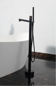 Robinet de baignoire moderne autoportant avec cascade, en laiton chromé, monocommande, avec douchette à main HD-177 - Product Image 4