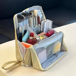 Standing <b>Makeup</b> Bag Multifunctional Large Capacity Black White Purple Accents High Quality Compartment <b>Storage</b> - Product Image 1