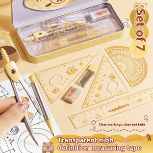 Set Penggaris Gambar Lucu Kapibara Plastik Tujuh Buah, Set Penggaris Ukur Geometri Kartun untuk Sekolah & Kantor, Hadiah Ulang Tahun - Product Image 6
