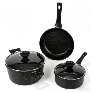 Ustensiles de cuisine, ensemble de casseroles en fonte, poêle <span class=keywords><strong>Ron</strong></span>, revêtement antiadhésif, ensemble de casseroles noires - Product Image 1