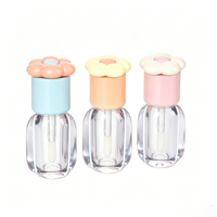Emballage de tube à gloss cosmétique vide en forme de fleur, 4 ml, tube à gloss vide avec pinceau court
