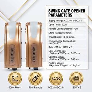 <span class=keywords><strong>Kit</strong></span> <span class=keywords><strong>de</strong></span> <span class=keywords><strong>motorisation</strong></span> <span class=keywords><strong>de</strong></span> <span class=keywords><strong>portail</strong></span> battant 600N DC24V compatible <span class=keywords><strong>solaire</strong></span> avec télécommande pour portails <span class=keywords><strong>de</strong></span> villa - Product Image 2