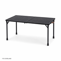 Table de camping pliante YYD OVERLAND en alliage d'aluminium avec plateau perforé à tenons et mortaises, bureau de pique-nique portable d'extérieur avec poignée en cuir
