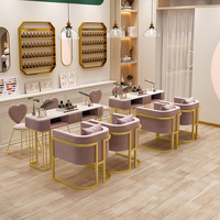 Élégant Ensemble Table et Chaises de Manucure en Fer Nordique, Marbre Double Couche Moderne pour Salon de Beauté, Onglerie ou Salon