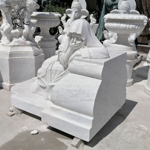 BLVE décoration de cimetière de Style occidental sculpture sur pierre blanche pleurant Mary Sculpture pierre tombale marbre femme Monument - Product Image 3
