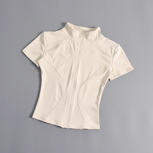 Vestes de <span class=keywords><strong>sport</strong></span> zippées douces et confortables pour femmes, manches courtes et coupe ajustée pour la course à pied et le fitness - Product Image 4