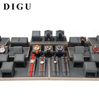 Support d'affichage de montre en cuir gris de luxe DIGU, plateau personnalisé, ensemble de coussinets pour montre, support d'affichage de montre pour comptoir de magasin