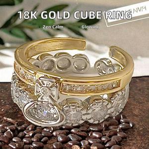 18K Gold Plated Women's Hip Hop Brass Gemstone Heart Double Layer Detachable Crown Gold Silver <b>Ring</b> Elegant Luxurious <b>Ring</b> - Product Image 2