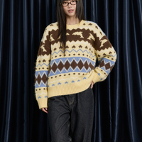 Pull-over ras du cou jacquard Fair Isle pour femme, style rétro, ample, à manches longues, tricoté, pour l'automne, usage quotidien, commandes personnalisées acceptées