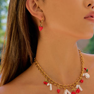 J & <span class=keywords><strong>D</strong></span> grazioso PVD in vetro placcato <span class=keywords><strong>oro</strong></span> <span class=keywords><strong>arancio</strong></span> pesca acrilico collana di perle ciondoli bracciale gioielli Set per le vacanze estive dell'oceano - Product Image 5