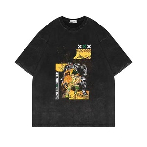 700 tipos de camisetas personalizadas fabricantes de algodón negro pesado lavado ácido Vintage gráfico <span class=keywords><strong>HXH</strong></span> Gon Killua Anime hombres camiseta - Product Image 2