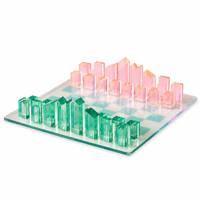 Set Catur Akrilik Berwarna Mewah dengan Bidak Arsitektur Geometris, Permainan Papan Dekoratif Modern untuk Pajangan Rumah, Kantor, dan Ruang Tamu