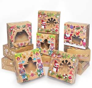 Boîtes à friandises de Noël avec fenêtre, boîtes à biscuits en kraft brun, petites boîtes à pâtisserie pour les fêtes de fin d'année, fournitures pour les fêtes - Product Image 1