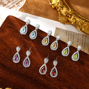 9 paires de boucles d'oreilles vintage à double couche en forme de goutte d'eau, en argent sterling 925, pierres naturelles, pierres précieuses colorées, bijoux de soirée - Product Image 5
