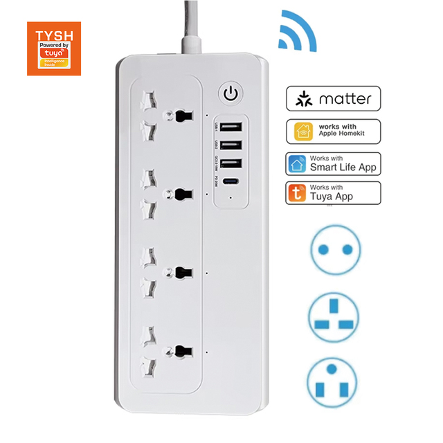 TYSH Matter Smart Home Socket Universal Surge Protector Power Strip App Control Tuya Smart Wifi Power Strip Extension Socket