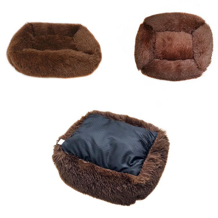 Small Soft Donut Faux Square Dog Bed Luxury Washable Plush Fluffy Pet Dog Bed