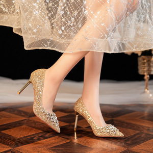 Escarpins à bout pointu et talon aiguille, à paillettes et strass, chaussures de mariée pour soirée, taille 35-40 - Product Image 4