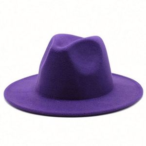 Wholesale Formal Casual Flat Wide Brim Fedora <b>Hat</b> <b>for</b> Unisex Adults Burgundy Solid Color Polyester/Cotton 4 Season Use - Product Image 6