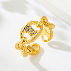My Muyu Luxury Gold Brushed Pig Nose Chain Ring Open Design Micro Pave Adjustable Party Jewelry - Product Image 4