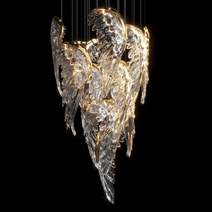 Lustre en verre fait à la main de forme personnalisée aile angélique suspension pour Villa maison salon chambre escalier hall d'hôtel - Product Image 5