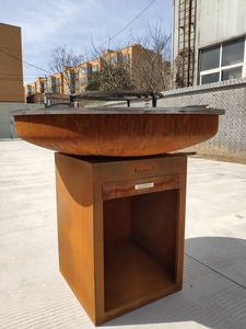 Stufa Barbecue a Legna da Esterno in Acciaio Corten per Giardino, Barbecue a Carbonella per Cortile, <span class=keywords><strong>Camino</strong></span> a Legna e Grill da Cucina - Product Image 4