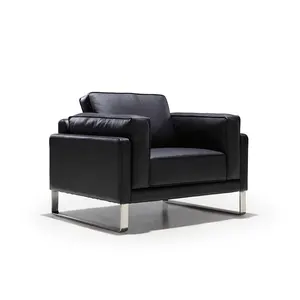 Furnitur Kantor Modular Hitam Putih Coklat Mewah Desain Set Sofa Tiga Dudukan Kulit Imitasi Modern