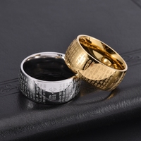 Herz-Sutra-Ring - Edelstahl Herren Mode Strukturierter Orakel-Ring im Chinesischen Stil Breiter Ring 18K Gold Accessoires