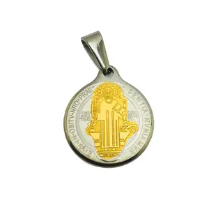 Olivia de oro de plata Medalla de San Benito collar religiosa católica de joyería de encanto de moneda 18mm Medalla de San Benito colgante