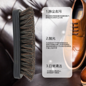 Cepillo para zapatos de crin de caballo Yinste, negro, de madera maciza, para limpiar y pulir zapatos de cuero - Product Image 3