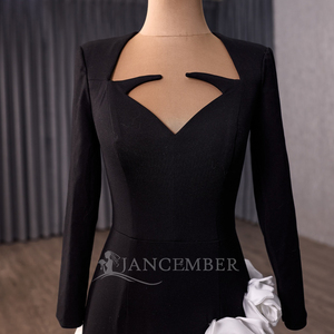 Rsm261003 Black <b>White</b> Sweetheart Long Sleeve Zipper Evening Dress 3D Flower Detail Luxury Customizable Abendkleider Jancember - Product Image 6