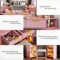 Coiffeuse d'angle avec miroir LED et prises électriques, table de maquillage cannelée avec 2 tiroirs et armoires de rangement