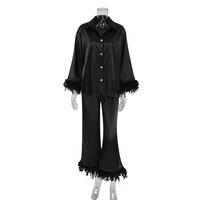 Pyjama et nuisette pour femmes RUIYI, cardigan en satin sexy et élégant, pantalon long à manches longues, noir, haut de gamme, pour l'été