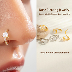20gx8mm Silver Gold Star Square Heart CZ Diamond Hoop Nose Ring <strong>Fashion</strong> <strong>Piercing</strong> <strong>Jewelry</strong> for Women - Product Image 2