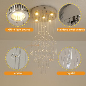 Lustre moderne en cristal pour plafond haut, luminaire de plafond encastré en cristal pour couloir d'escalier, suspensions en cristal pour cuisine - Product Image 2