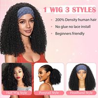 Perruque mi-tête 3-en-1 de 18 pouces avec cordon de serrage, perruque sans couture en cheveux humains bouclés crépus, perruque bandeau pour femme, prête à porter en été, sans colle