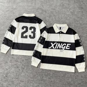 Nouvelle Arrivée 2026 – Polo Décontracté Unisexe à Manches Longues Rayé Style Américain Streetwear avec Strass Personnalisés Imprimés - Product Image 4