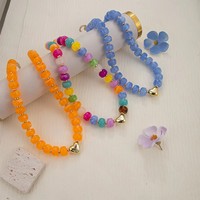Kalung Manik Resin Pelangi Baru 2026 Liontin Hati Emas UV Buatan Tangan Boho Choker Manik Permen Warna-warni untuk Wanita Perhiasan Liburan