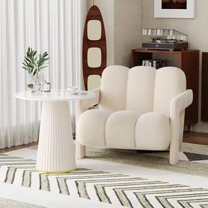Sillón Individual Color Crema, Tapicería Suave, Silla de Salón de Diseño Moderno, Silla de Balcón, Juego de Mesa de Centro - Product Image 3