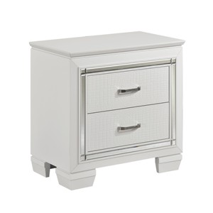 White Nightstand 2 <b>Drawers</b> Faux Alligator Textured Fronts Bedroom Furniture <b>Storage</b> <b>Drawer</b> Unit - Product Image 1