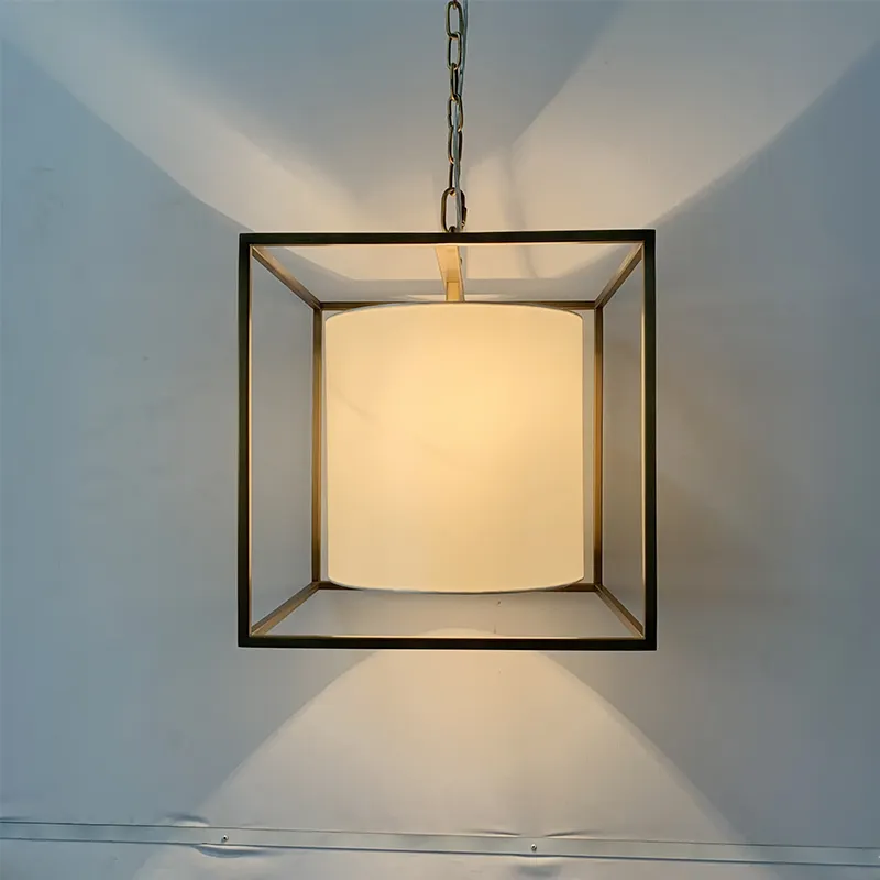 Home Decor Modern Simple Iron Led Hanging Lamp Fabric Shade Chandelier Pendant Lights