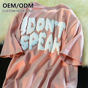 เสื้อยืดโอเวอร์ไซส์ผ้าฝ้ายแท้ 100% หนานุ่มสำหรับผู้ชาย พิมพ์ลายโลโก้ 3 มิติแบบโฟม สกรีนลายพัฟฟ์ แขนสั้น สไตล์ลำลอง - Product Image 5