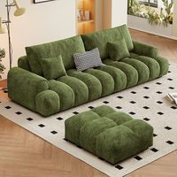 Sofá Puff Cuadrado de Tres Plazas, Estilo Francés, Color Crema, Moderno y Minimalista, Tapizado en Chenilla, para Sala de Estar Pequeña u Hotel