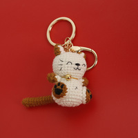 Porte-clés en crochet Lucky Bell Star Kitten Cat, breloques faites à la main, jouets tricotés, poupée au crochet, animaux Amigurumi, chats, porte-clés chat