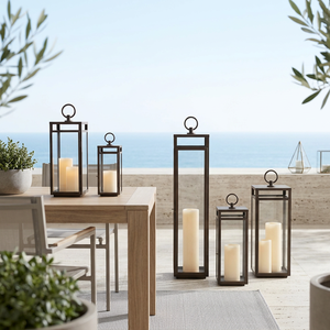 Wholesale Modern <b>Tall</b> Stainless Steel Brown Metal Handmade Durable Candle Holder <b>Lanterns</b> for Christmas Easter Home Outdoor - Product Image 1