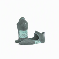 Chaussettes de yoga antidérapantes pour femmes, gris ardoise, style Mary Jane, à bout ouvert, avec semelle intégrale en silicone, personnalisables avec logo OEM, vente en gros