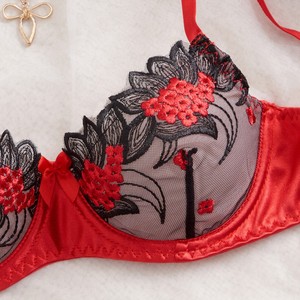 Ensemble de lingerie sexy en dentelle brodée pour femmes, soutien-gorge push-up fin et léger pour <span class=keywords><strong>poitrines</strong></span> généreuses, contrôle léger, lingerie violette XL - Product Image 4