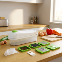 Ensemble de trancheuse-râpe à légumes en acier inoxydable à 5 lames, coupe-aliments manuel, hachoir, trancheuse avec bac de récupération de 1,2 L